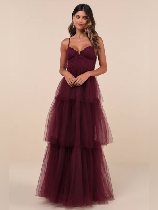 Lulus Dresses & Skirts - Lulu's Unforgettable Poise Plum Purple Tulle Bustier Tiered Maxi Dress 2/39
